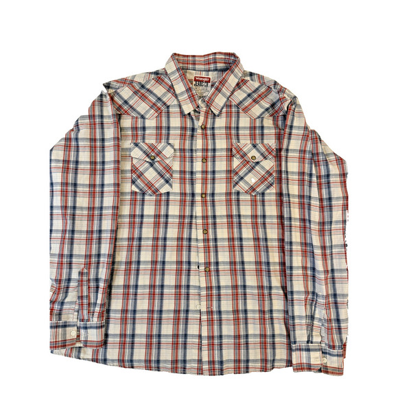 Wrangler Shirt Mens 3XL Pearl Snap Red Blue Plaid Long Sleeve Western Cowboy - Picture 1 of 6
